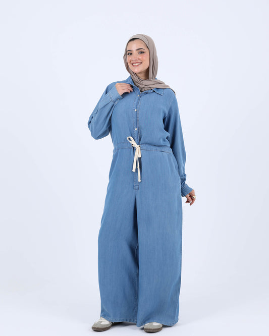 Tencel Jumpsuit with Waist Drawstring