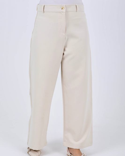 Beige Classic Straight Pants