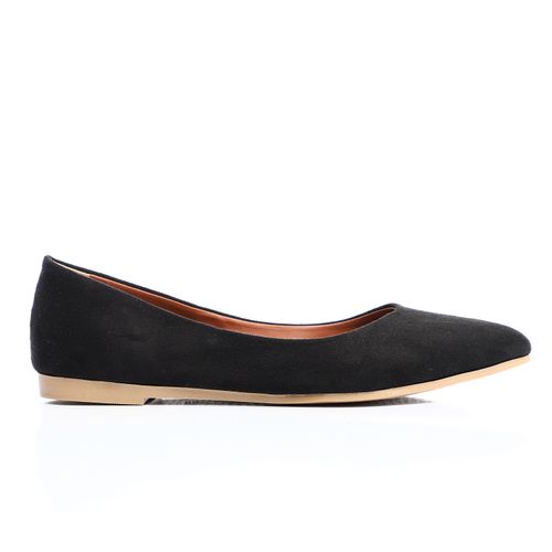 Black Plain Suede Flat Shoes