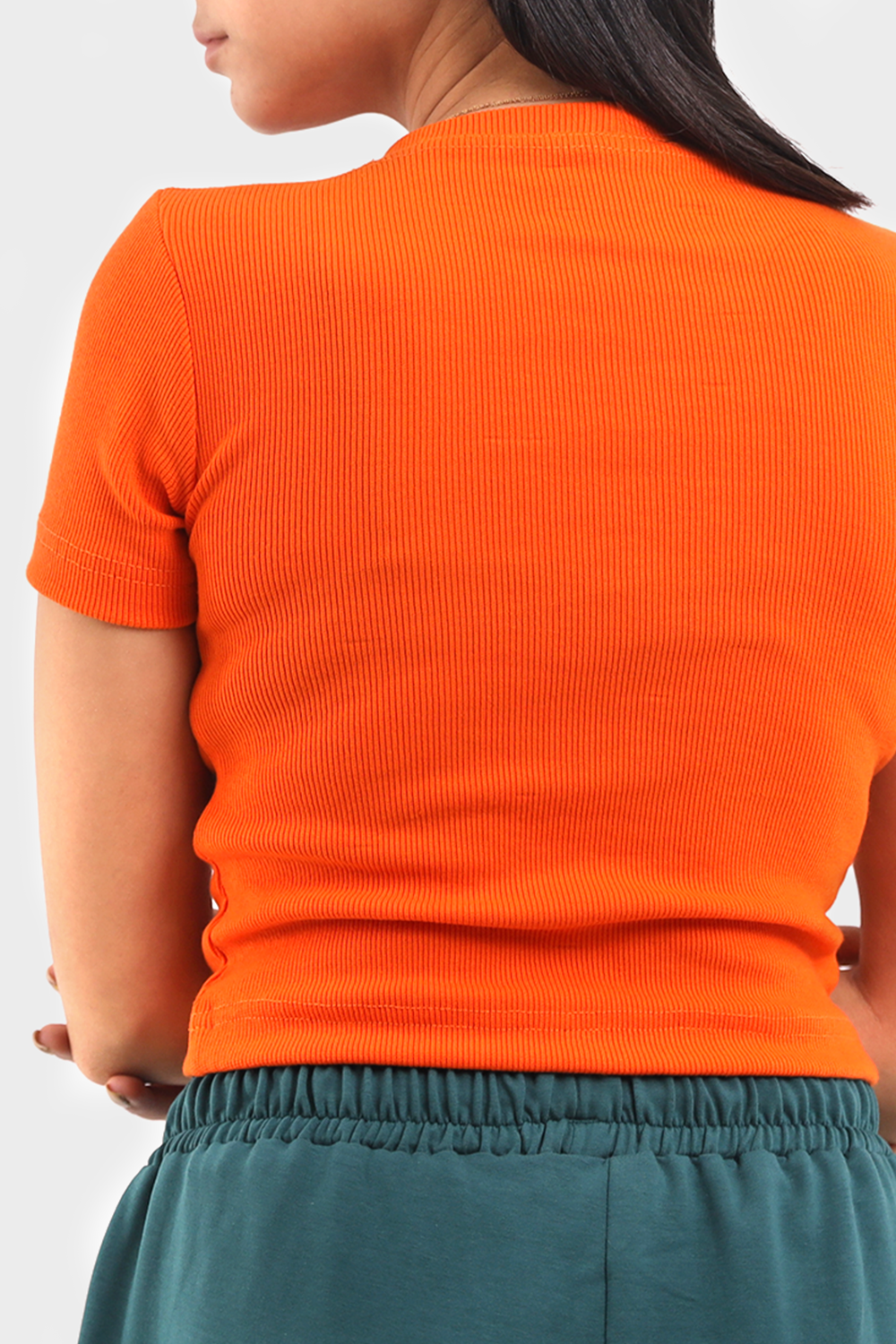 Orange Cropped Short Sleeve Ribbed Top