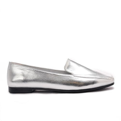 Square Toe Cap Shiny Leather Moccasin