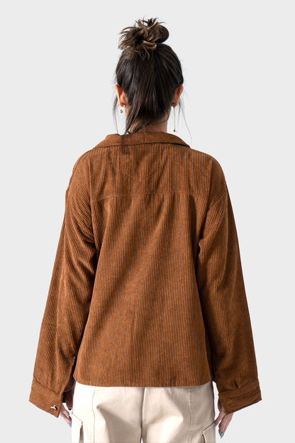 قميص قطيفة مضلع، بني