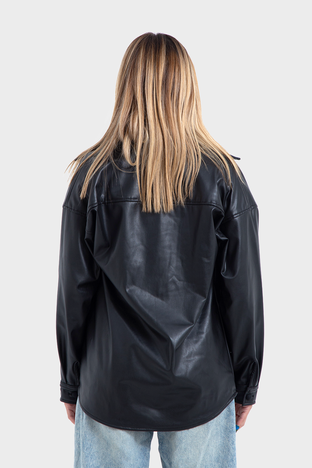 Okoye Premium Line, Black Oversized Leather Shirt