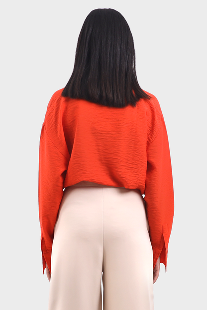 قميص كتان أوفر سايز برتقالي