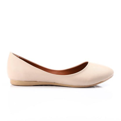Beige Round Toe Cap Ballerina