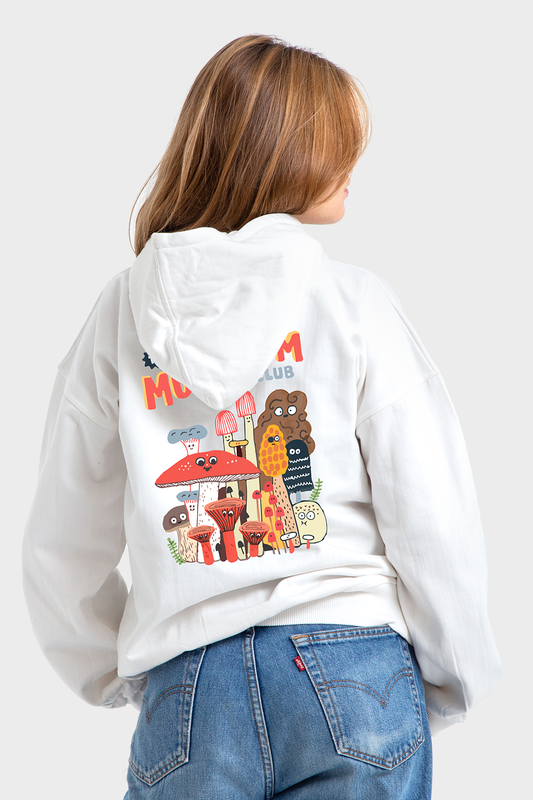 So-Off Feature Line, White Oversized Printed Hoodie