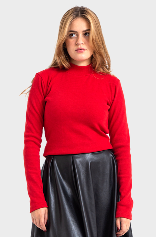 So-Off Red Half Neck Ribbed Top