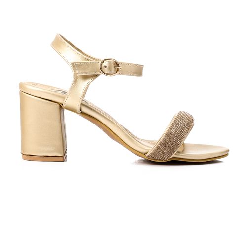 صندل سهرة ذهبي لامع بكعب