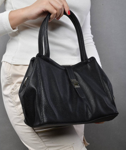 Black Twist Lock Handbag with Extra Strap