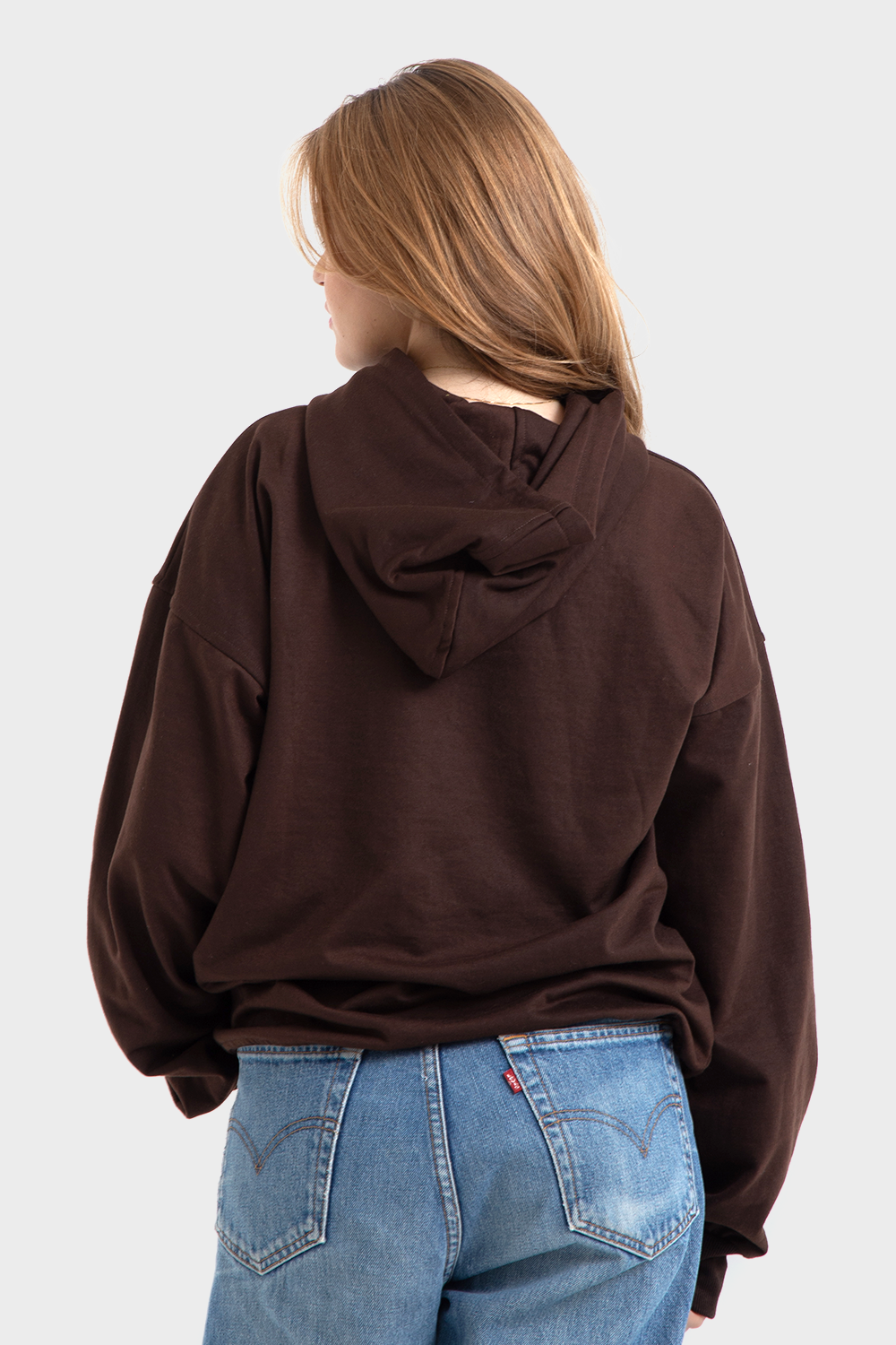 So-Off Feature Line, Brown Oversized Plain Hoodie