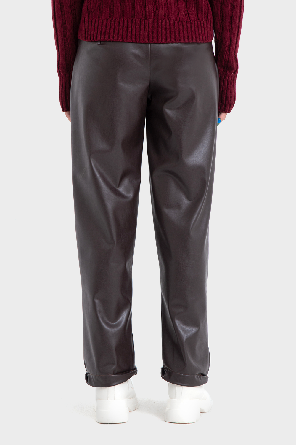 Okoye Dark Brown Straight Leather Pants