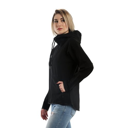 Black Hooded Jacket with Zipper