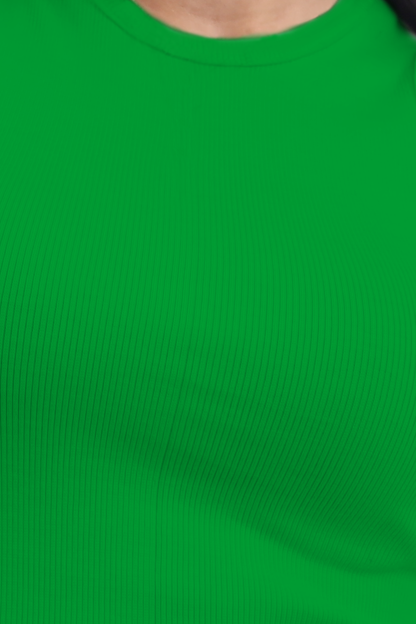 Green Ribbed Cropped Tank Top