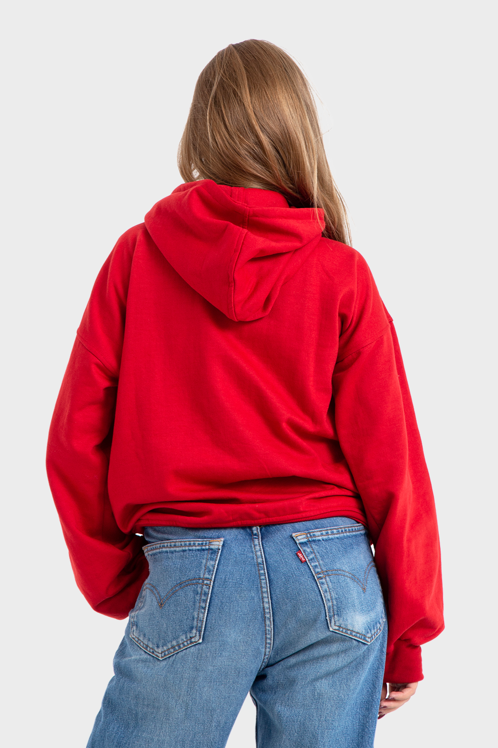 So-Off Feature Line, Red Oversized Plain Hoodie