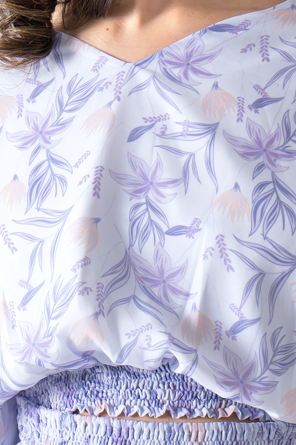 Lavender V-Neck Printed Blouse