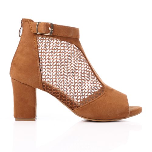 Mesh Side Suede Ankle Sandal