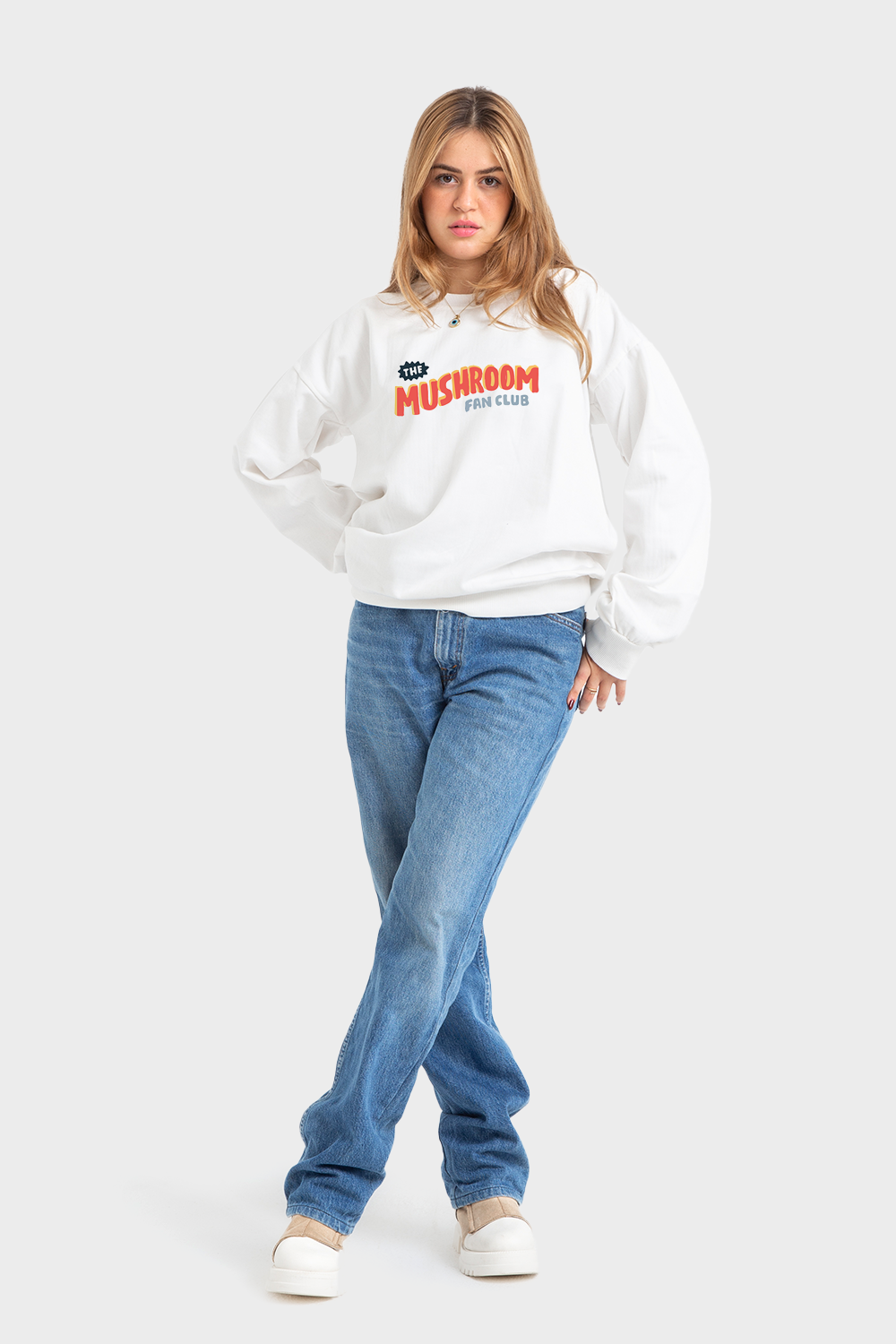 So-Off White Oversized Crew Printed Sweatshirt