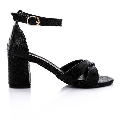Cross Textured Leather Heeled Sandal
