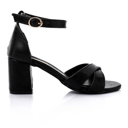 Cross Textured Leather Heeled Sandal