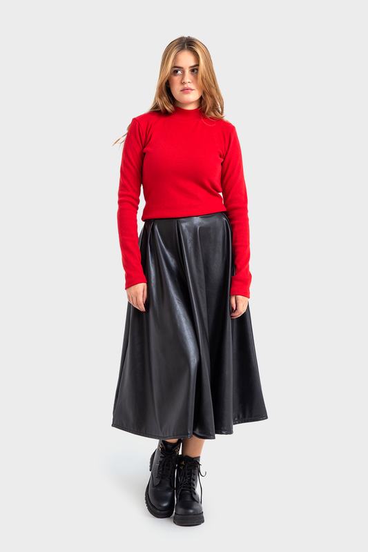 Red Half Neck Ribbed Top