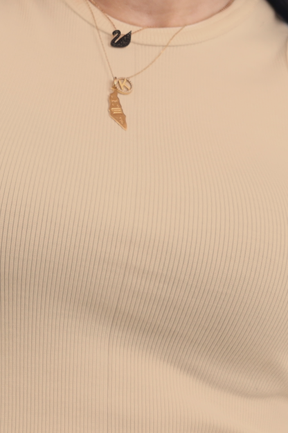 Tan Ribbed Cropped Tank Top