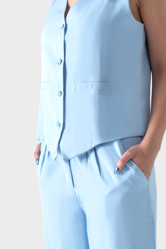 Light Blue Loose Fit Vest Suit, Set of 2 Pieces