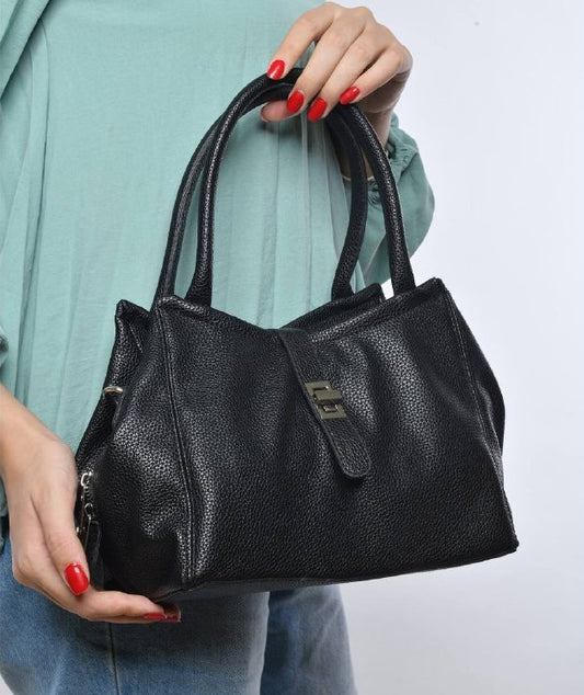 Black Twist Lock Handbag with Extra Strap