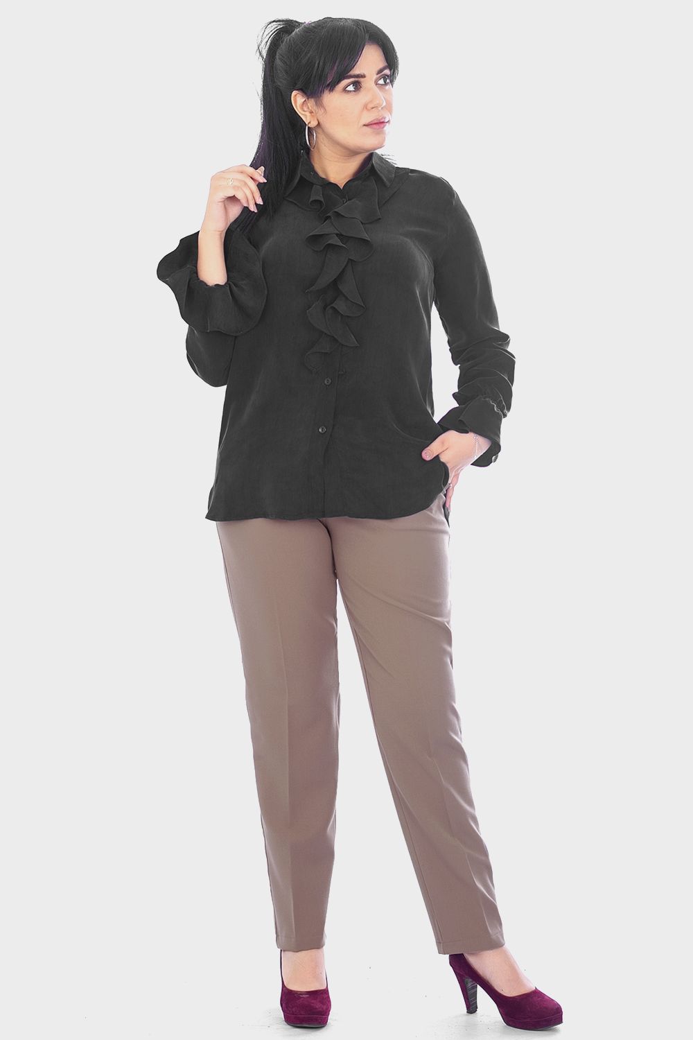 Smoky Cupro Shirt with Ruffled Trim