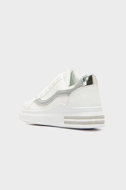 Leather Sneakers with Glitter Side