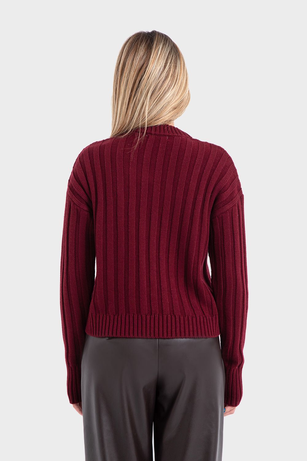 Okoye Maroon High Hip Ribbed Pullover