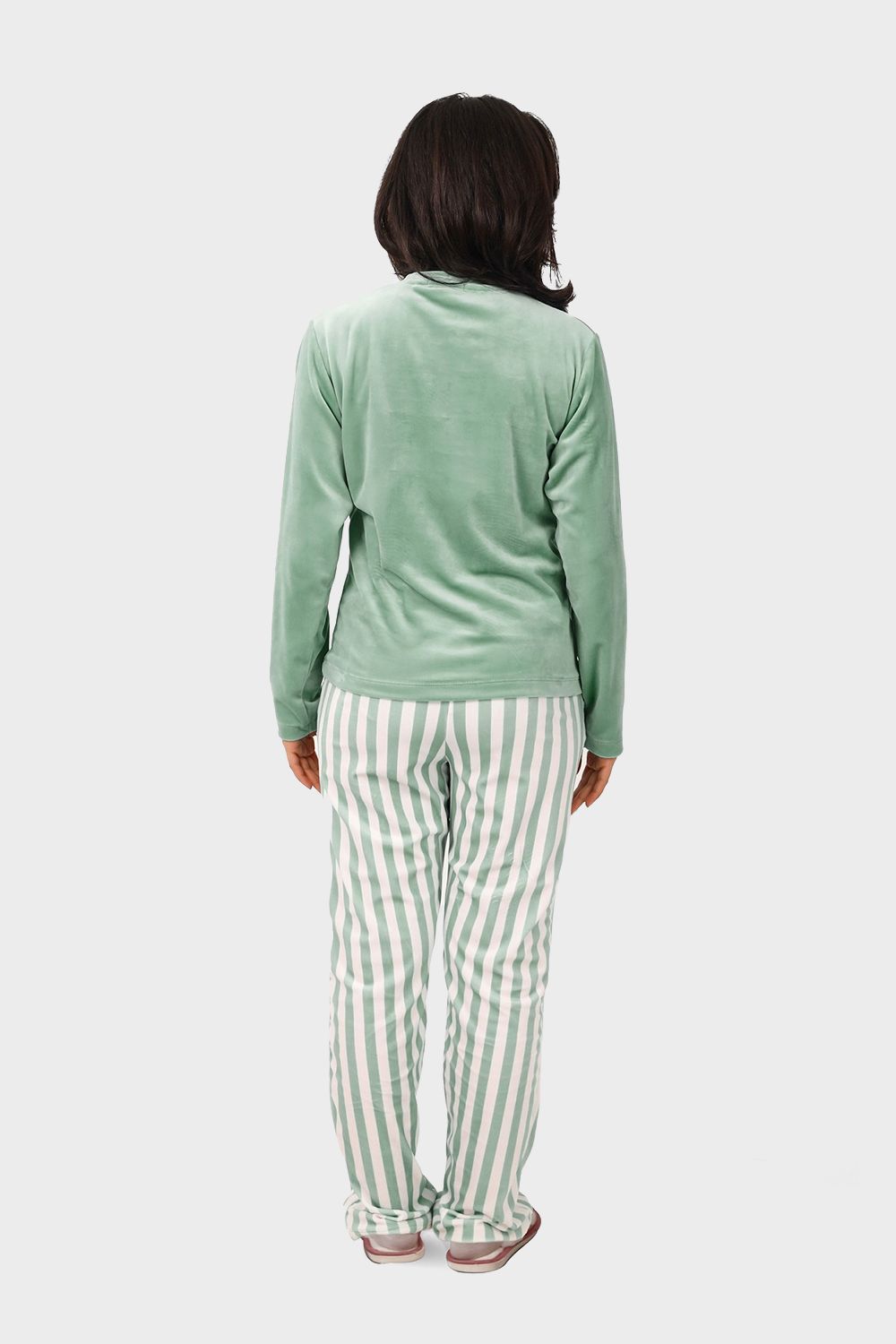 Shechick Top & Striped Pants Velvet Pajama Set