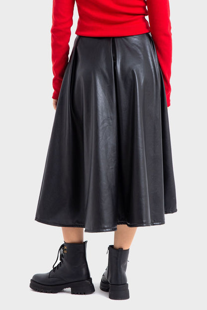 جيبة ماكسي جلد أسود، بريميوم لاين