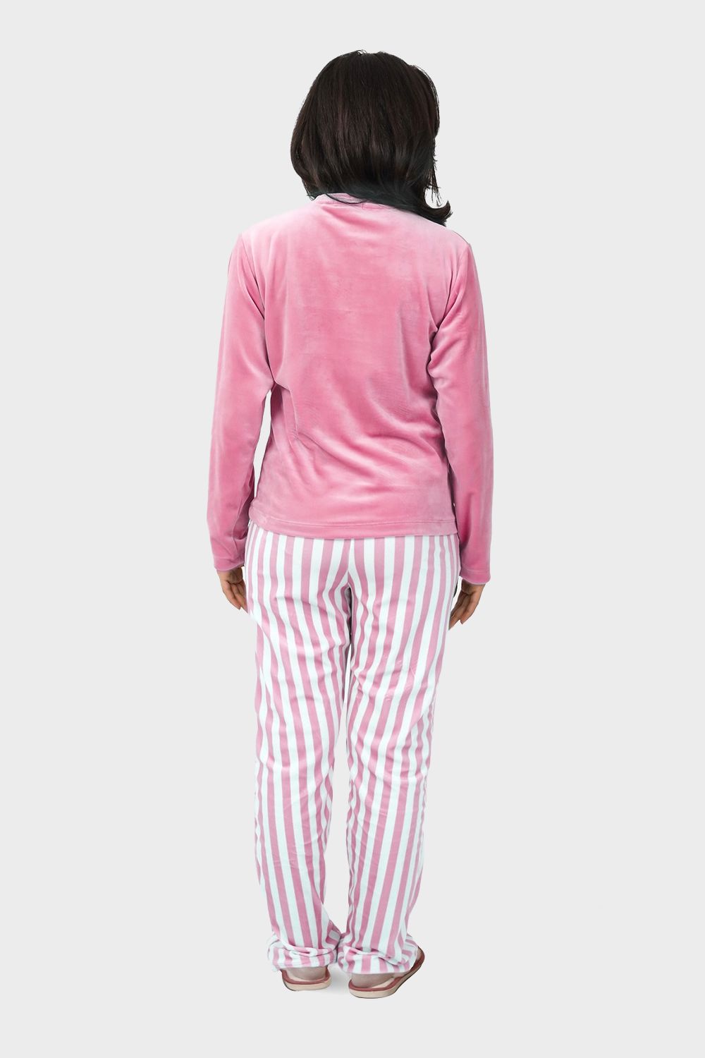 Shechick Top & Striped Pants Velvet Pajama Set