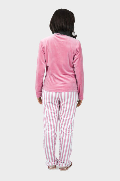 Top & Striped Pants Velvet Pajama Set