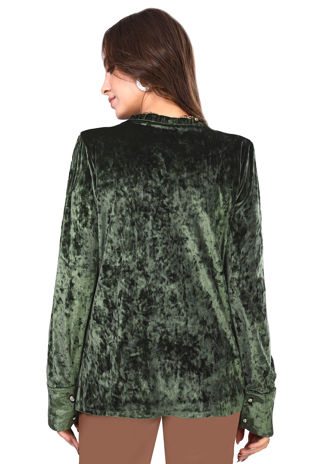 Smoky Wide Cuffs Crushed Velvet Blouse