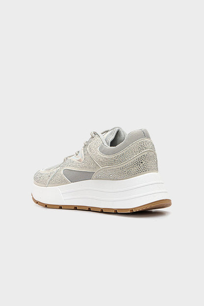 سنيكرز برباط مرصع بستراس، فضي