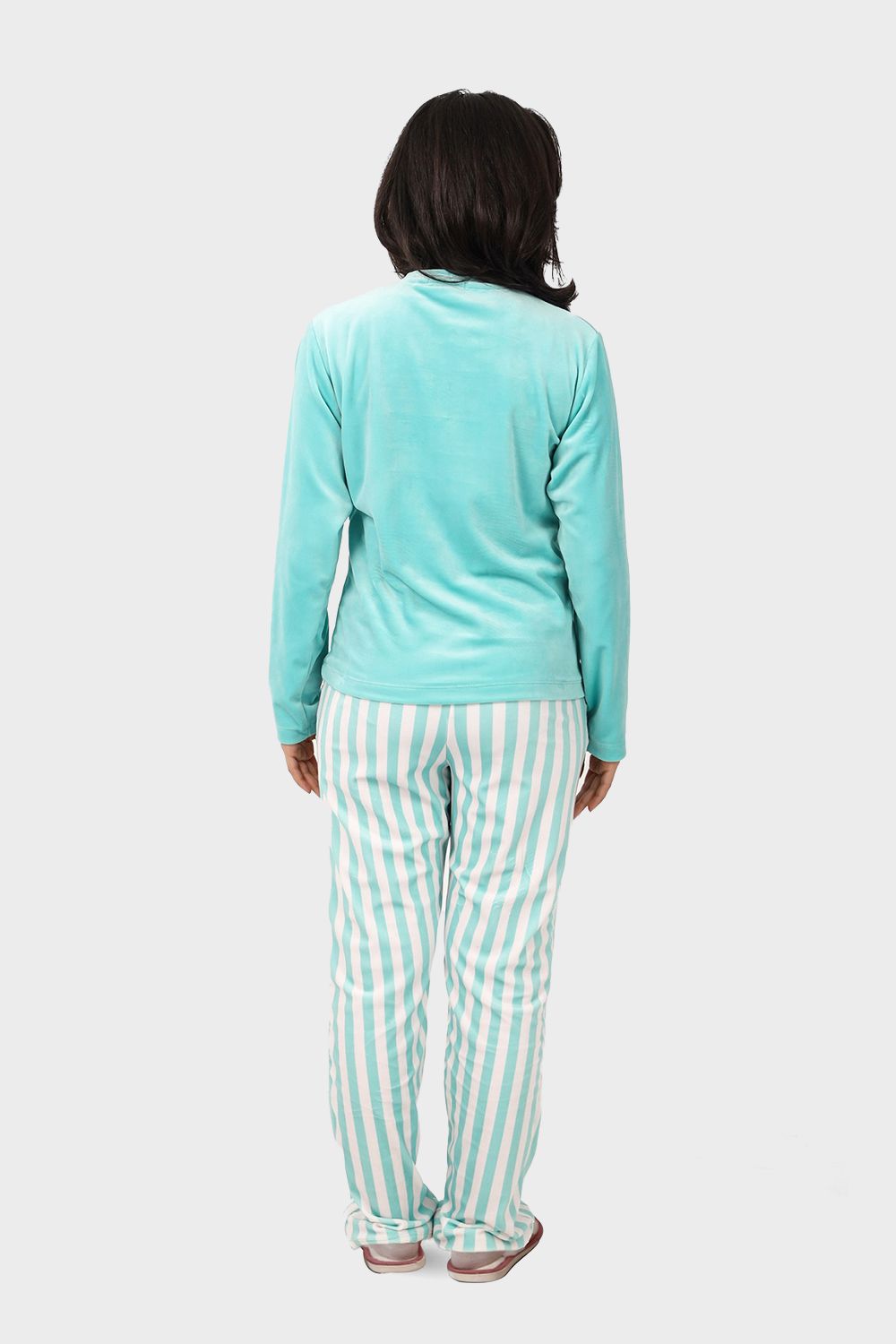 Shechick Top & Striped Pants Velvet Pajama Set