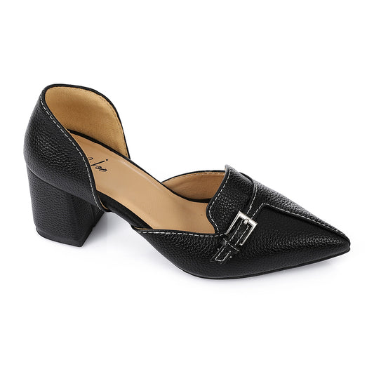 Black Block Heel Loafer Pointed Toe