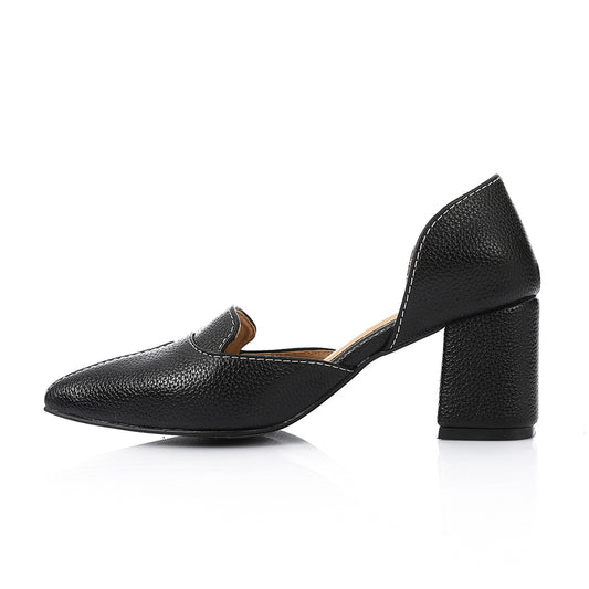 Black Block Heel Loafer Pointed Toe