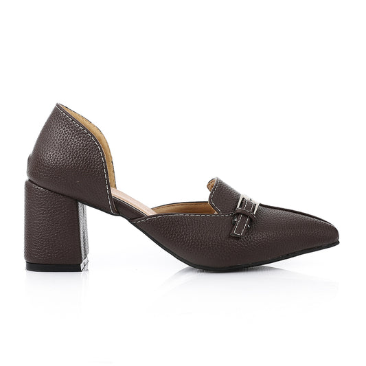 Black Block Heel Loafer Pointed Toe