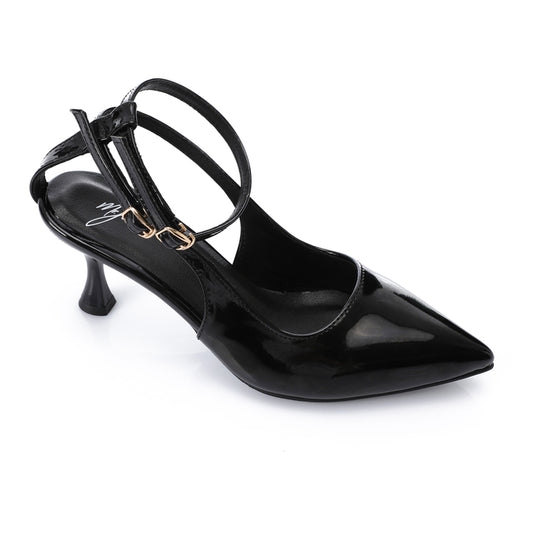 Black Verne Double Strap Slingback Heels