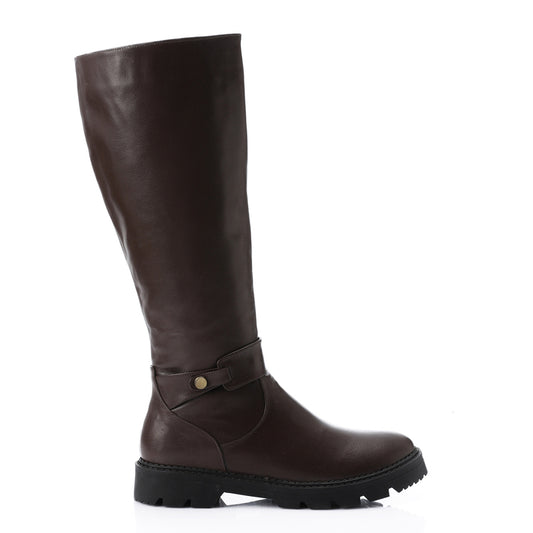 Round Toecap Zipper Knee High Boots