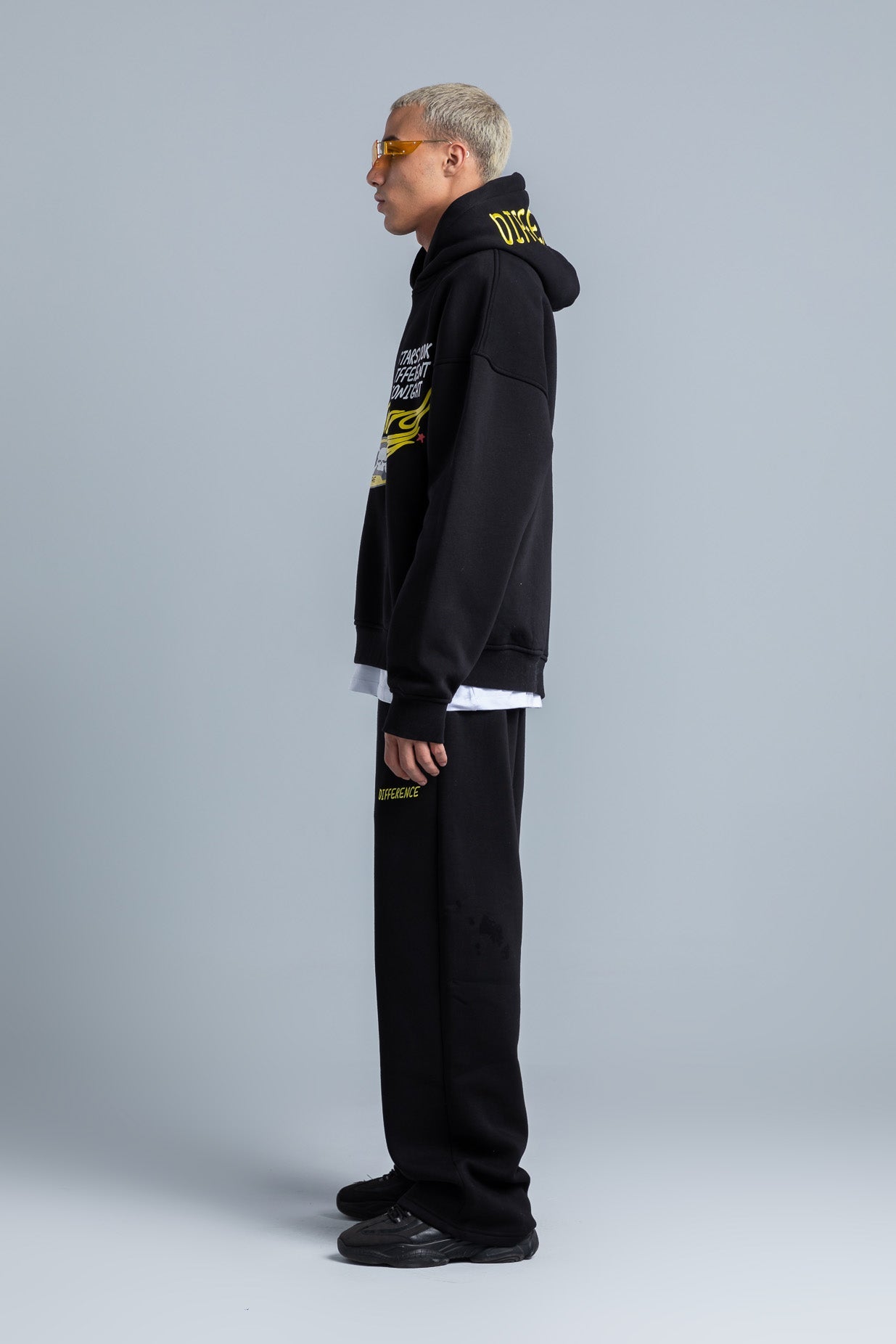 Black Simple Print Oversized Sweatpants