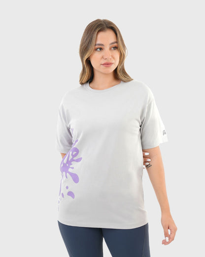 ATUM| Oversized Splash Women's T-Shirt - Gray With Violet print