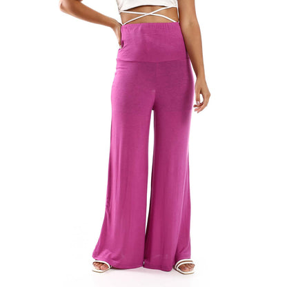 Solid Pattern Flare Fit Pants - بنطلون واسع بنمط سادة