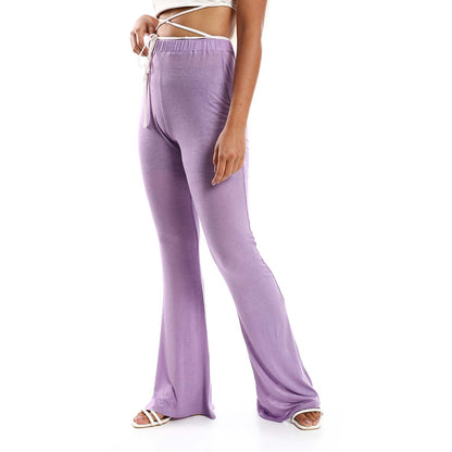 Slip-on Flare Fit Solid Pants - بنطلون سادة سهل الارتداء بقصة واسعة