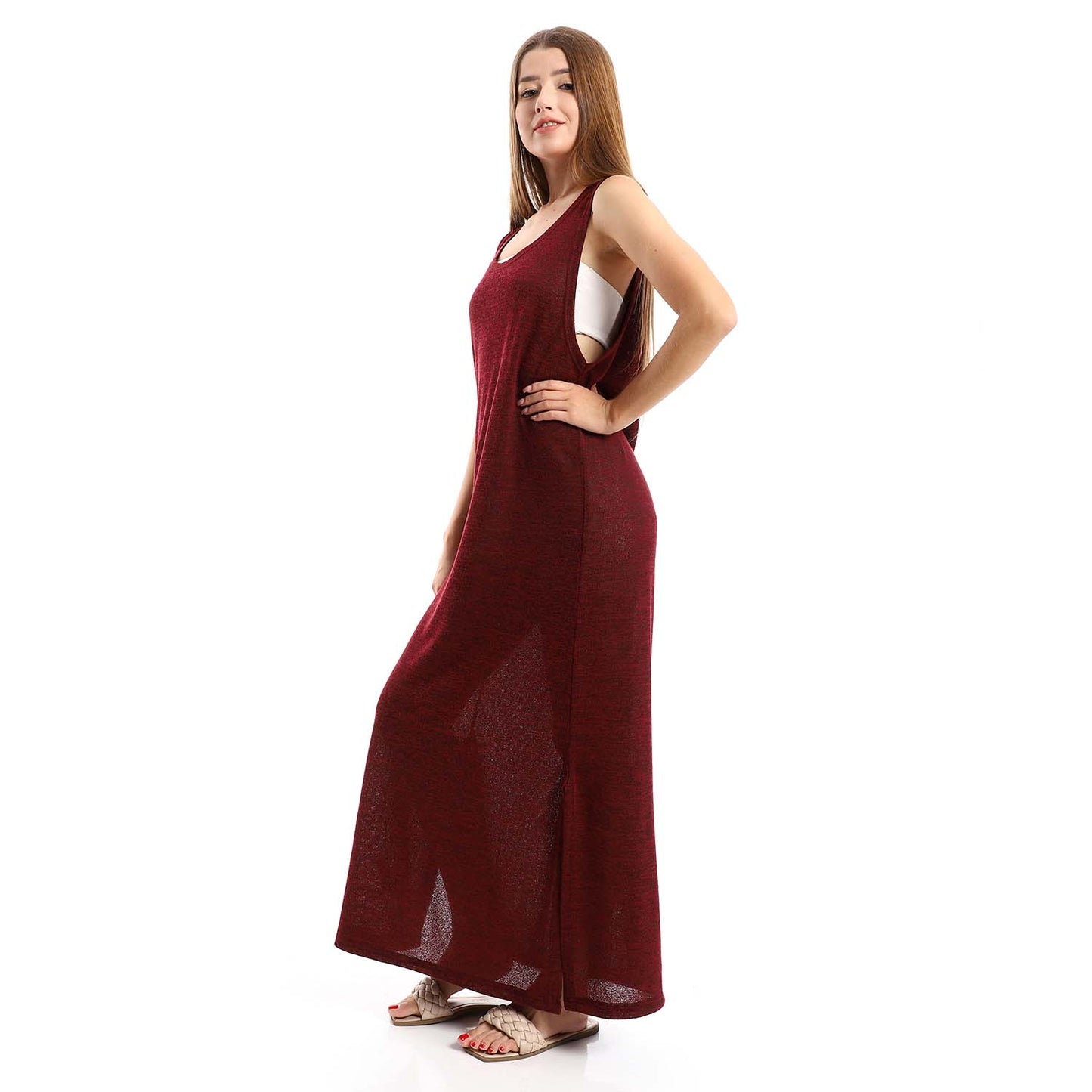 Sleeveless Cover-up with side Slits - كوفر أب بدون أكمام وفتحات جانبية