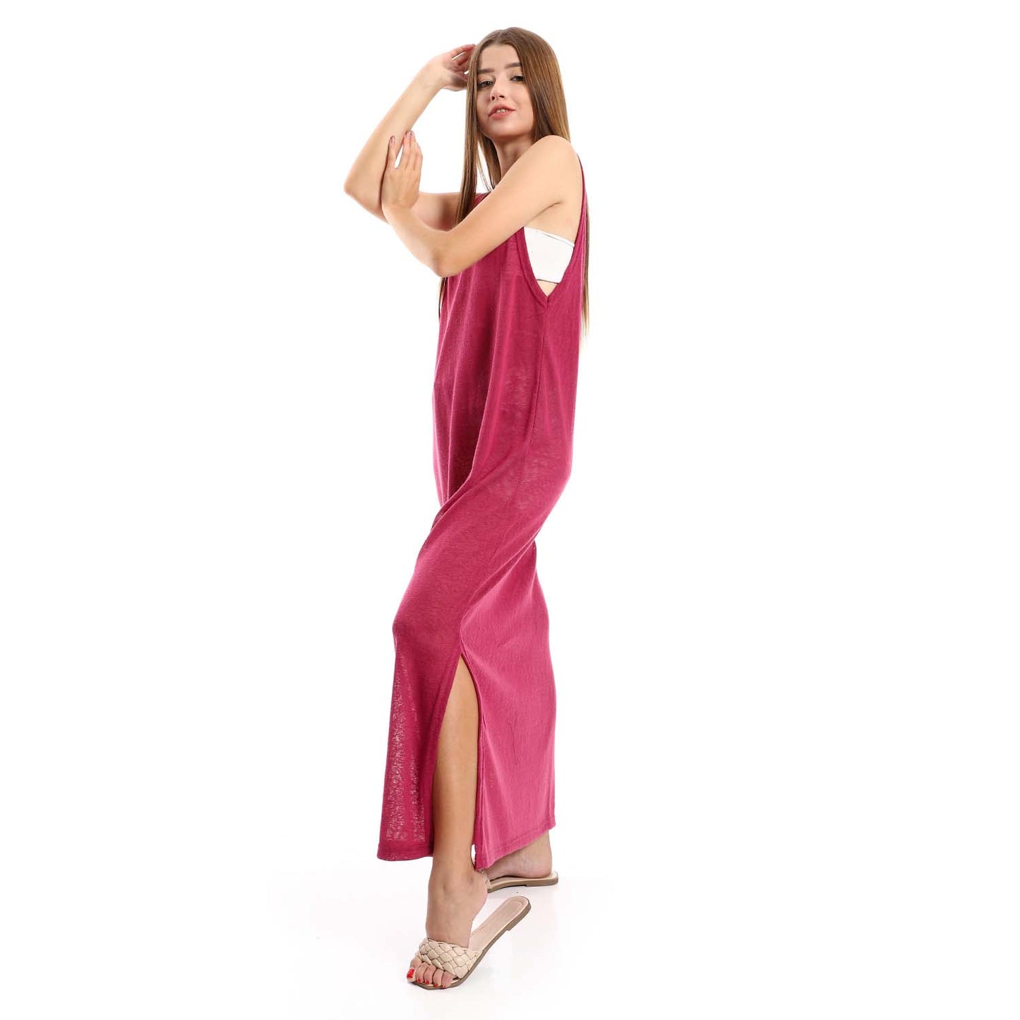 Sleeveless Cover-up with side Slits - كوفر أب بدون أكمام وفتحات جانبية