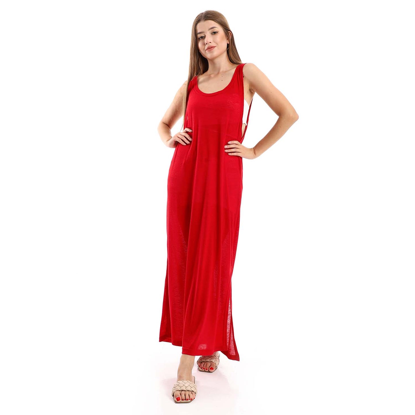 Sleeveless Cover-up with side Slits - كوفر أب بدون أكمام وفتحات جانبية