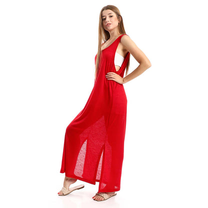 Sleeveless Cover-up with side Slits - كوفر أب بدون أكمام وفتحات جانبية